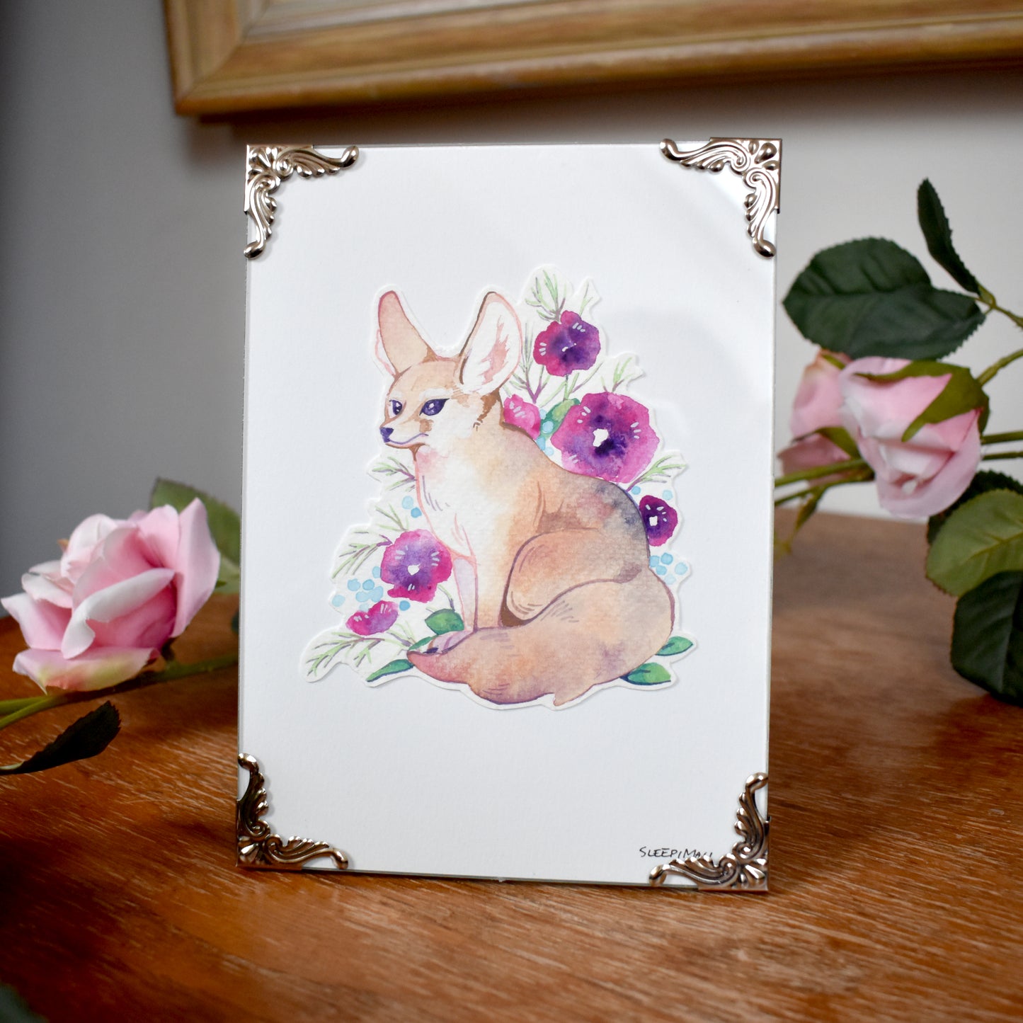 Floral Fennec Fox - Polite - Original Watercolour Artwork