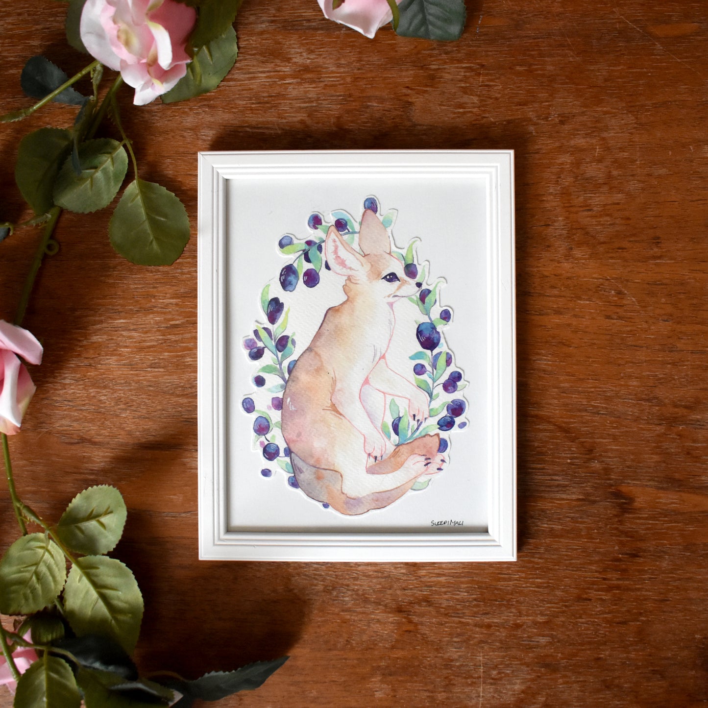 Floral Fennec Fox - Soft - Original Watercolour Artwork