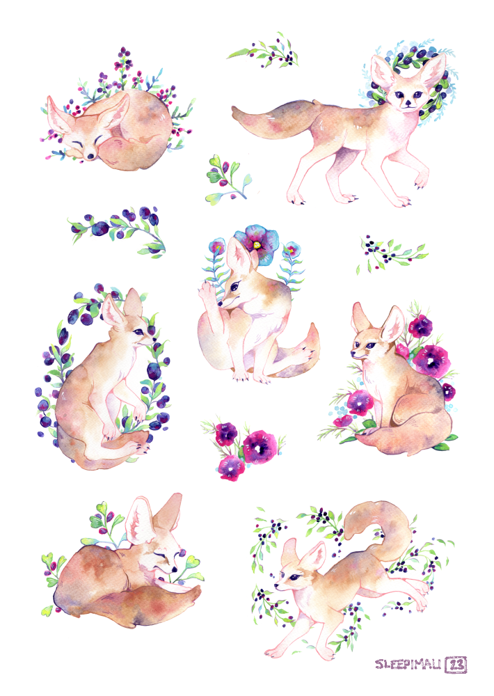 Floral Fennecs Sticker Sheet