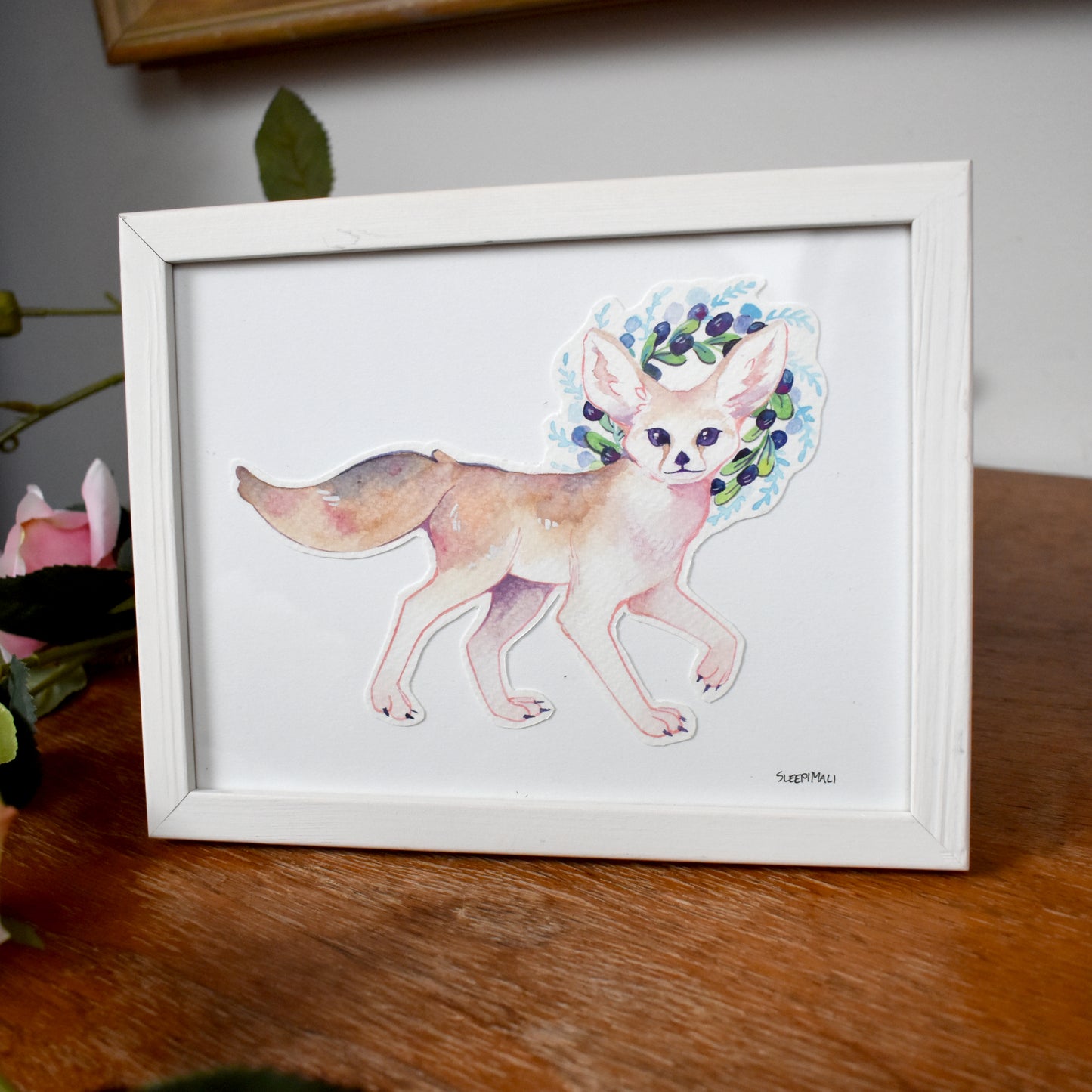 Floral Fennec Fox - Crown - Original Watercolour Artwork