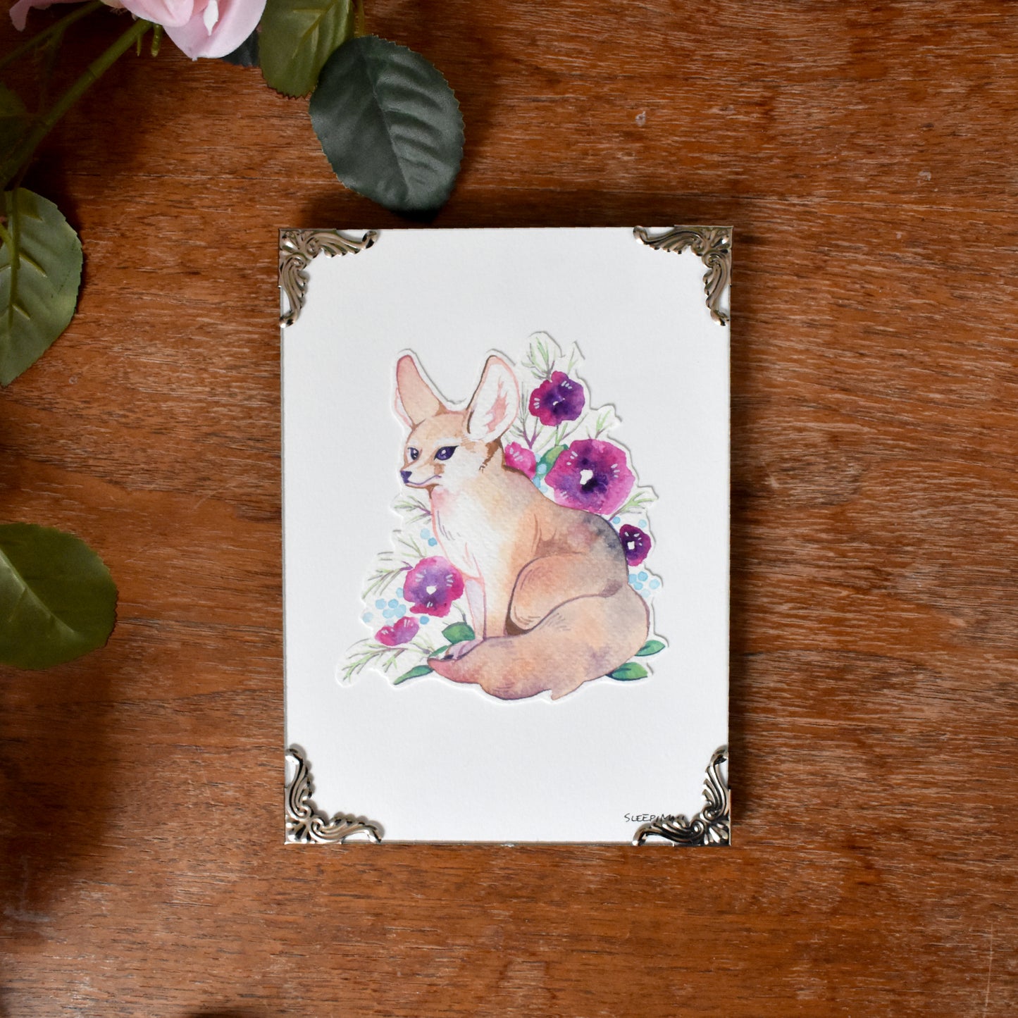 Floral Fennec Fox - Polite - Original Watercolour Artwork