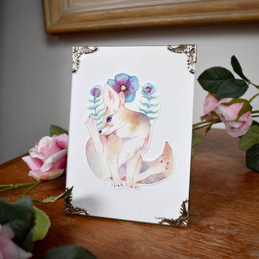 Floral Fennec Fox - Sniff - Original Watercolour Artwork