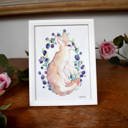 Floral Fennec Fox - Soft - Original Watercolour Artwork