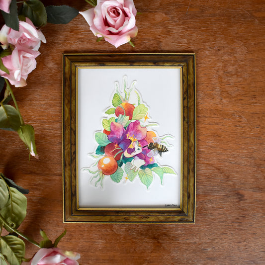Rosehip Bun - Bee - Original Watercolour Artwork