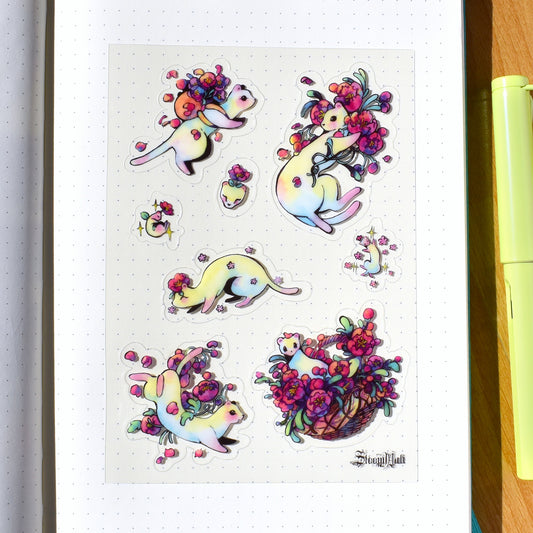Floral Stoats - A6 sticker sheet