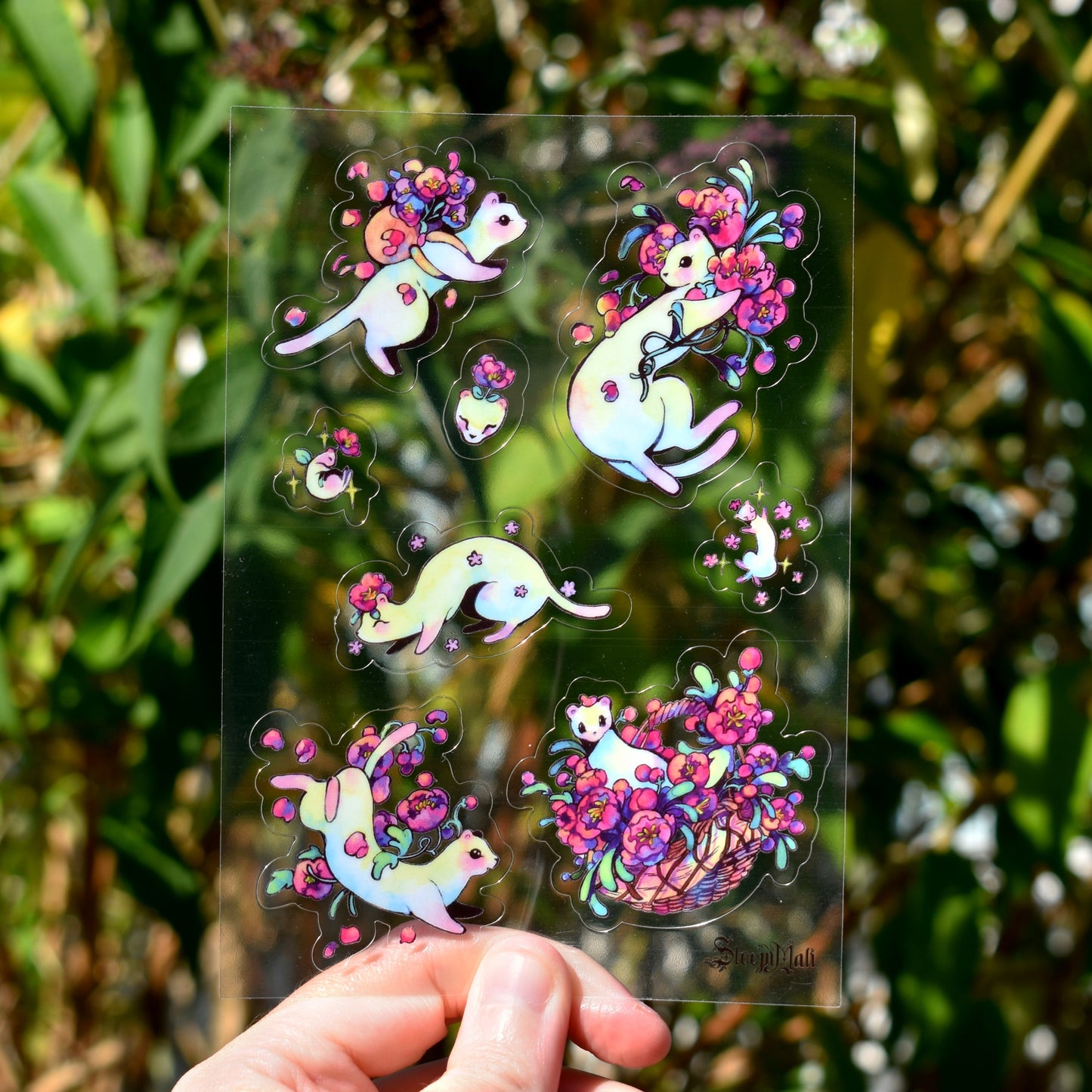 Floral Stoats - A6 sticker sheet