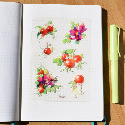 Rosehip Buns - A6 sticker sheet